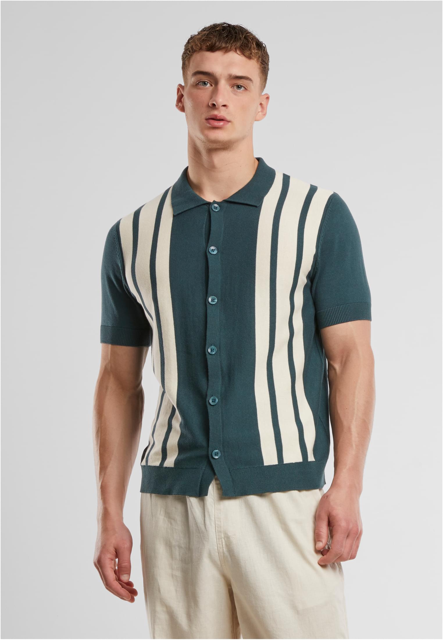 Urban Classics Knit Retro Shirt Bottlegreen/Whitesand