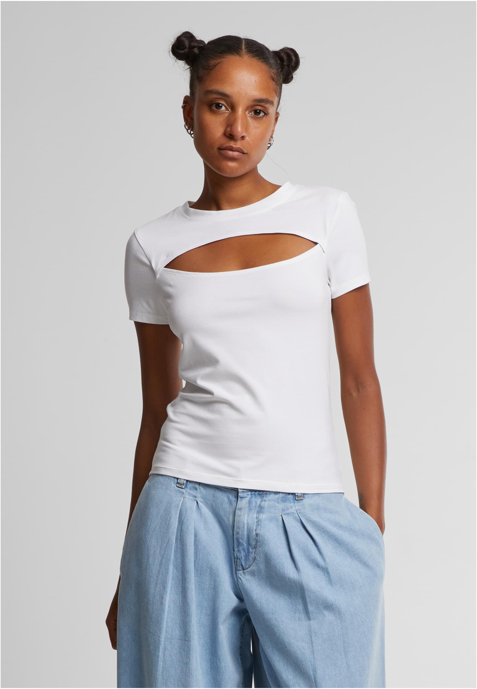 Urban Clasics Ladies Cut Out Tee - White